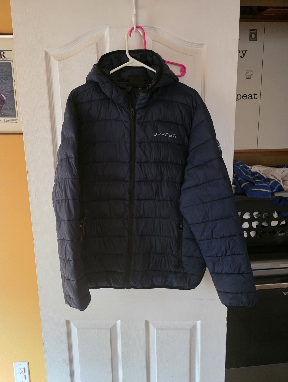Spyder Men's Navy Hooded Quilted Puffer Jacket